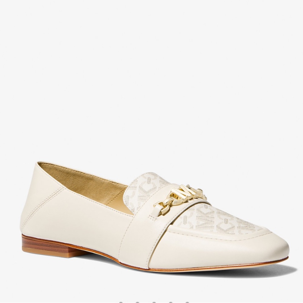 MICHAEL KORS Tiffanie Leather and Empire Signature Logo Mule Beige SIZE 7.5